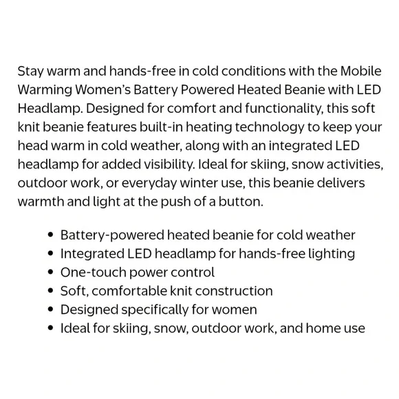 Mobile Warming Heated Beanie with LED Light - Picture 4 of 4